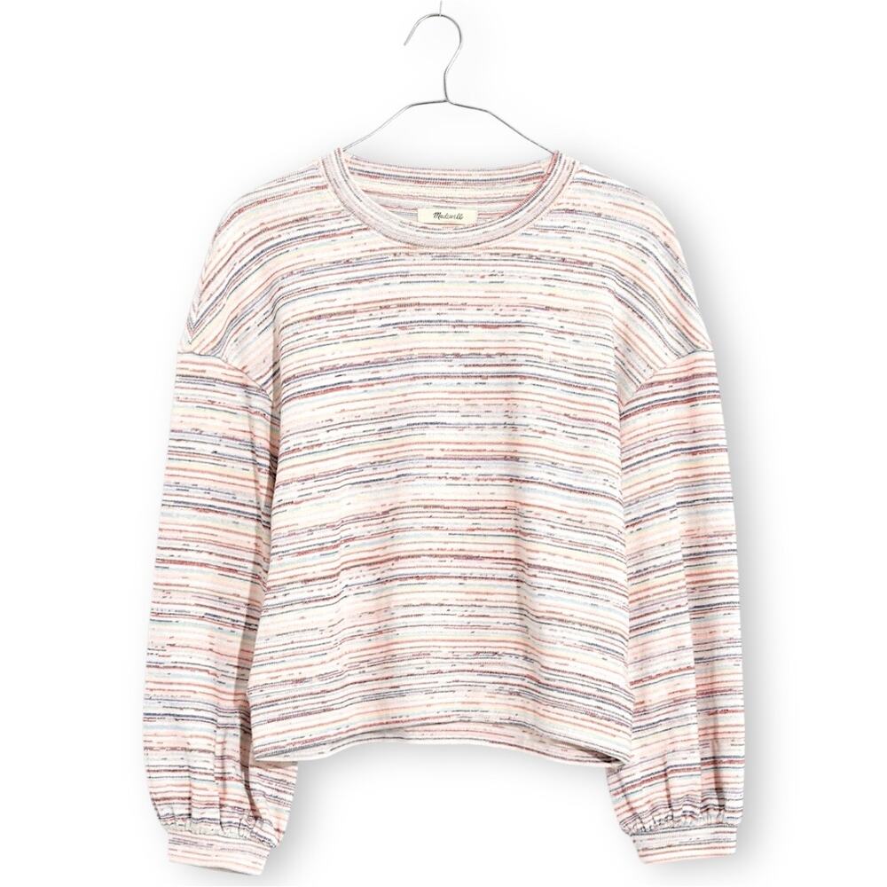 Madewell Space Dye Striped Cropped Knit Sweater Puff Sleeve Small Soft Girl